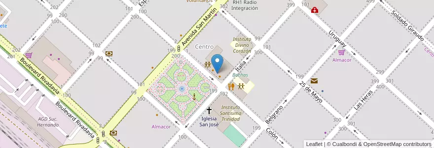 Mapa de ubicacion de Centro Recreativo en Аргентина, Кордова, Departamento Tercero Arriba, Pedanía Punta Del Agua, Municipio De Hernando, Hernando.