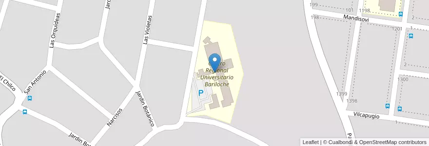 Mapa de ubicacion de Centro Regional Universitario Bariloche en Argentina, Cile, Provincia Di Río Negro, Departamento Bariloche, Municipio De San Carlos De Bariloche, San Carlos De Bariloche.