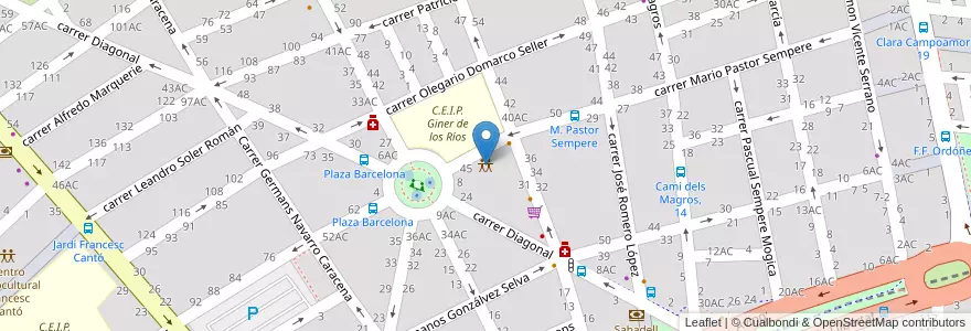 Mapa de ubicacion de Centro Sociocultural Plaza de Barcelona en スペイン, バレンシア州, Alacant / Alicante, El Baix Vinalopó, Elx / Elche.