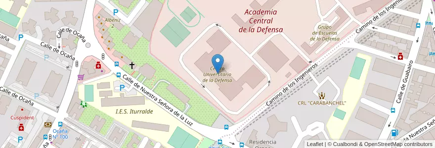 Mapa de ubicacion de Centro Universitario de la Defensa en Spanje, Comunidad De Madrid, Comunidad De Madrid, Área Metropolitana De Madrid Y Corredor Del Henares, Madrid.