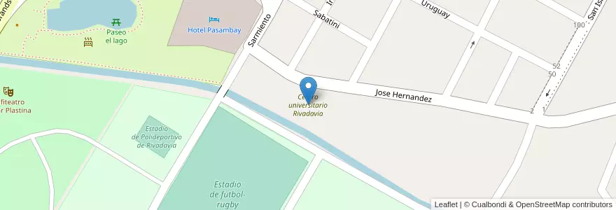 Mapa de ubicacion de Centro universitario Rivadavia en Argentinië, Chili, Mendoza, Departamento Rivadavia, Distrito Ciudad De Rivadavia.