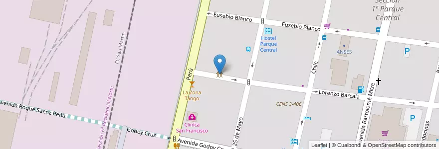 Mapa de ubicacion de Centro Vasco Denak Bat en アルゼンチン, チリ, メンドーサ州, Departamento Capital, Ciudad De Mendoza.