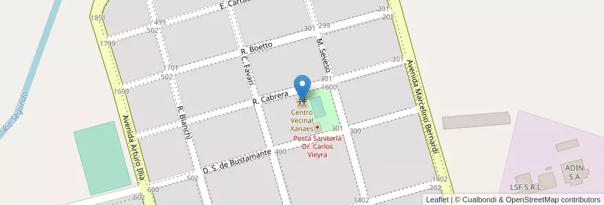Mapa de ubicacion de Centro Vecinal Xanaes en 阿根廷, Córdoba, Departamento San Justo, Municipio Arroyito, Pedanía Arroyito, Arroyito.