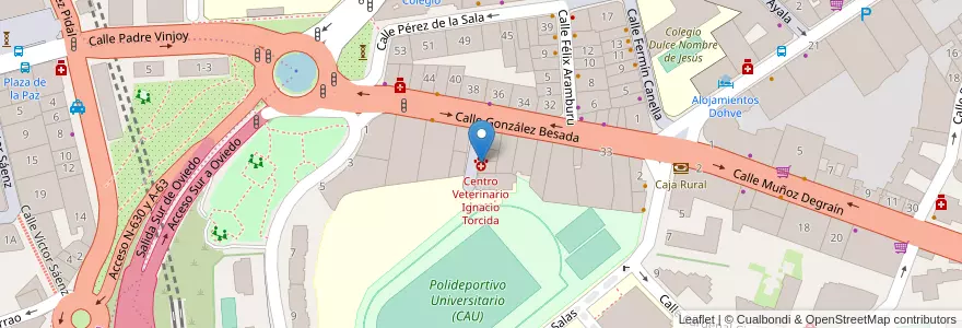 Mapa de ubicacion de Centro Veterinario Ignacio Torcida en Spanje, Asturië, Asturië, Oviedo.