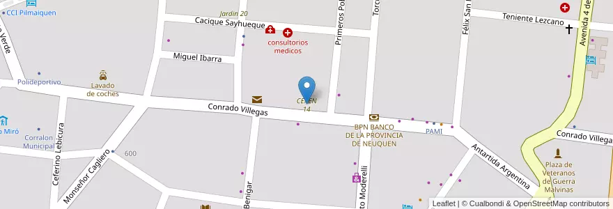 Mapa de ubicacion de CEPEN 14 en Arjantin, Şili, Neuquén, Departamento Aluminé, Límite Municipio De Aluminé, Aluminé.