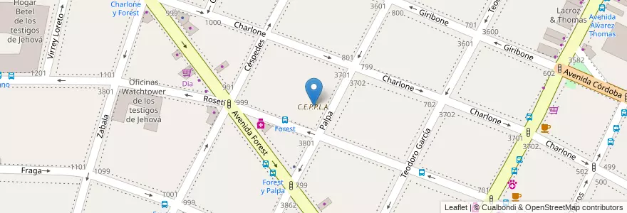 Mapa de ubicacion de C.E.P.P.L.A., Chacarita en 아르헨티나, Ciudad Autónoma De Buenos Aires, 부에노스아이레스, Comuna 15.