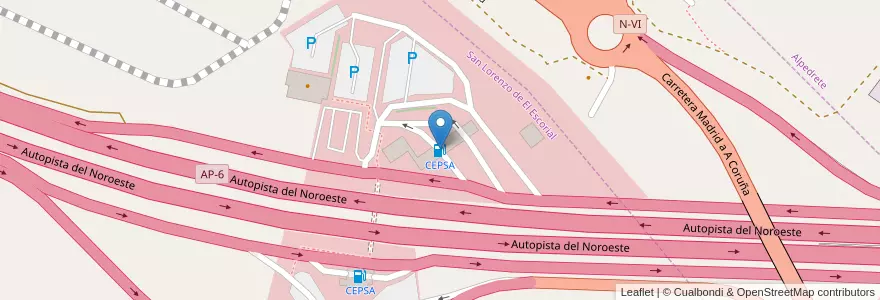 Mapa de ubicacion de CEPSA en إسبانيا, منطقة مدريد, منطقة مدريد, Cuenca Del Guadarrama, Guadarrama.
