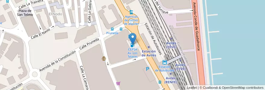 Mapa de ubicacion de CEPSA Av. Los Telares en اسپانیا, آستوریاس, آستوریاس, Avilés.