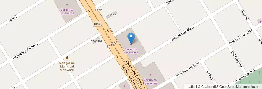 Mapa de ubicacion de Ceramica Echeverria en Argentinië, Buenos Aires, Partido De Esteban Echeverría, 9 De Abril.
