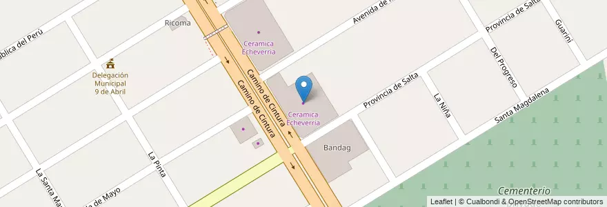 Mapa de ubicacion de Ceramica Echeverria en Arjantin, Buenos Aires, Partido De Esteban Echeverría, 9 De Abril.