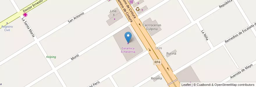 Mapa de ubicacion de Ceramica Echeverria en Argentina, Buenos Aires, Partido De Esteban Echeverría, 9 De Abril.