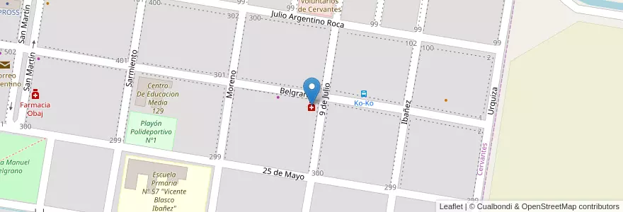 Mapa de ubicacion de Cerruti en Argentinië, Río Negro, Departamento General Roca, Municipio De Cervantes, Cervantes.