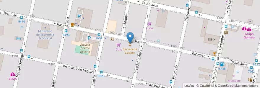 Mapa de ubicacion de Cervecería Cooper en 아르헨티나, Santa Fe, Departamento Rosario, Municipio De Rosario, 로사리오.