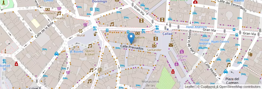 Mapa de ubicacion de Cervecería Preciado 38 en 스페인, Comunidad De Madrid, Comunidad De Madrid, Área Metropolitana De Madrid Y Corredor Del Henares, 마드리드.