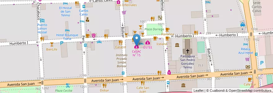 Mapa de ubicacion de CeSAC Nº 15, San Telmo en 阿根廷, Ciudad Autónoma De Buenos Aires, Comuna 1, 布宜诺斯艾利斯.
