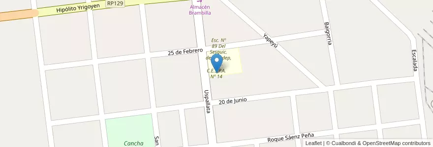 Mapa de ubicacion de C.E.S.P.A. Nº 14 en الأرجنتين, Corrientes, Departamento Monte Caseros, Municipio De Monte Caseros.