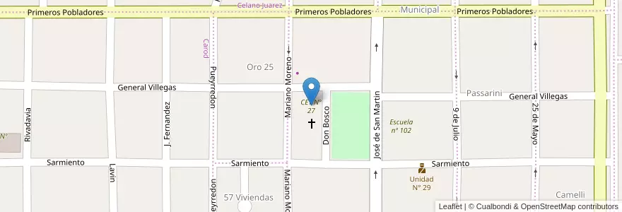 Mapa de ubicacion de CET N° 27 en Arjantin, Şili, Río Negro, Municipio De General Fernández Oro, Departamento General Roca, Fernández Oro.