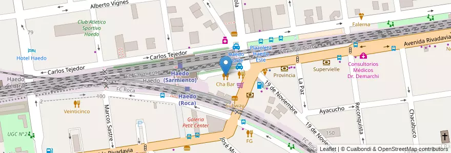 Mapa de ubicacion de Cha Bar en 阿根廷, 布宜诺斯艾利斯省, Partido De Morón, Haedo.
