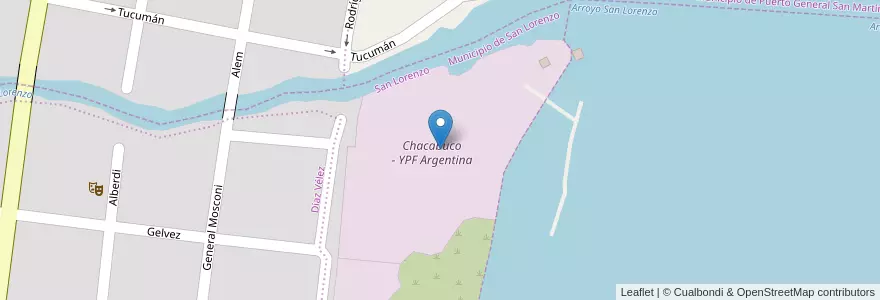 Mapa de ubicacion de Chacabuco - YPF Argentina en 阿根廷, Santa Fe, Departamento San Lorenzo, Municipio De San Lorenzo, San Lorenzo.