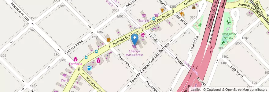 Mapa de ubicacion de Chango Mas Express, Parque Avellaneda en 아르헨티나, Ciudad Autónoma De Buenos Aires, Comuna 7, 부에노스아이레스.