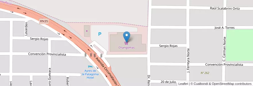 Mapa de ubicacion de Changomas en Argentinië, La Pampa, Municipio De Santa Rosa, Departamento Capital.