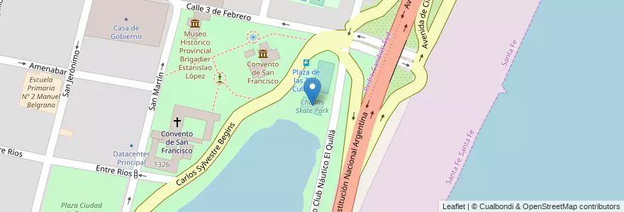 Mapa de ubicacion de Chapas Skate Park en الأرجنتين, سانتا في, إدارة العاصمة, سانتا في العاصمة.