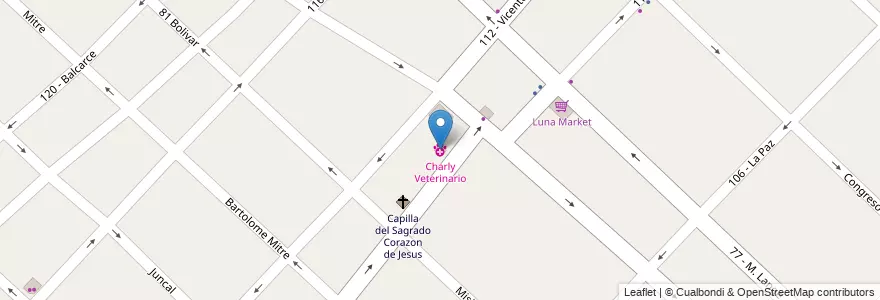 Mapa de ubicacion de Charly Veterinario en アルゼンチン, ブエノスアイレス州, Partido De General San Martín, Villa Ballester.