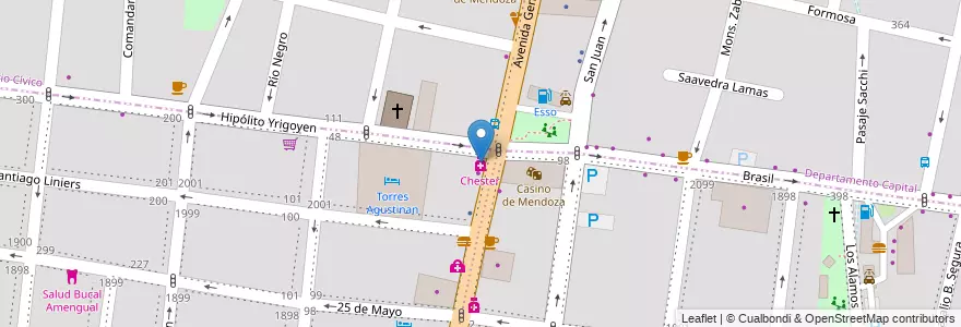 Mapa de ubicacion de Chester en Arjantin, Mendoza, Şili, Godoy Cruz, Departamento Capital, Distrito Ciudad De Godoy Cruz, Ciudad De Mendoza.
