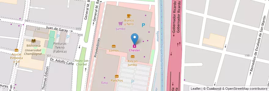 Mapa de ubicacion de Chester en Arjantin, Şili, Mendoza, Godoy Cruz, Departamento Godoy Cruz.