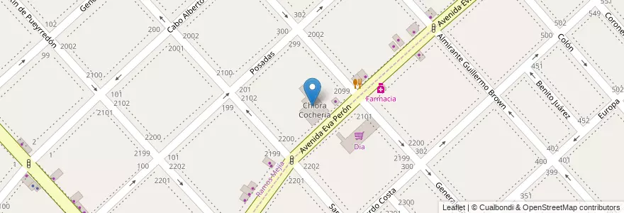 Mapa de ubicacion de Chiora Cocheria en Arjantin, Buenos Aires, Partido De La Matanza, Ramos Mejía.