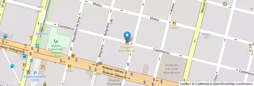 Mapa de ubicacion de Chopería Don Marcos en آرژانتین, سانتافه, Departamento La Capital, Santa Fe Capital, سانتافه.