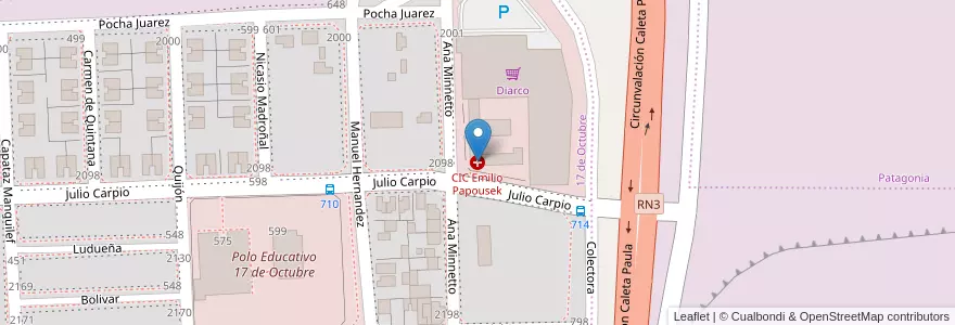 Mapa de ubicacion de CIC Emilio Papousek en Argentinië, Chili, Santa Cruz, Atlántico, Deseado, Caleta Olivia.