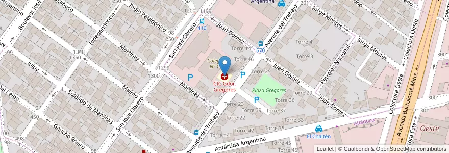 Mapa de ubicacion de CIC Gdor. Gregores en آرژانتین, شیلی, استان سانتا کروس، آرژانتین, Deseado, Caleta Olivia.