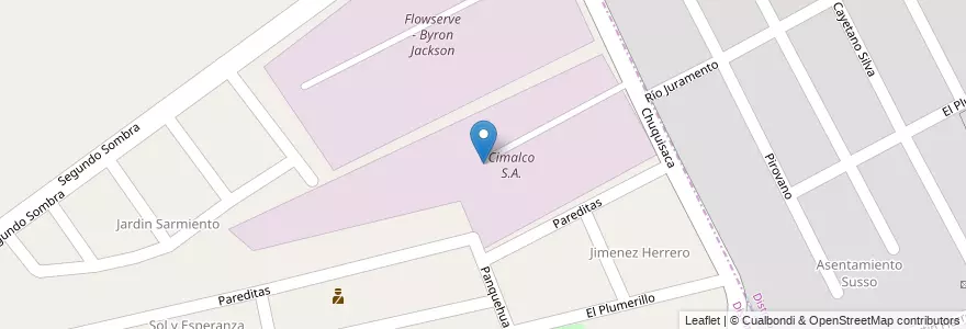 Mapa de ubicacion de Cimalco S.A. en アルゼンチン, チリ, メンドーサ州, Godoy Cruz, Departamento Godoy Cruz, Distrito Presidente Sarmiento.