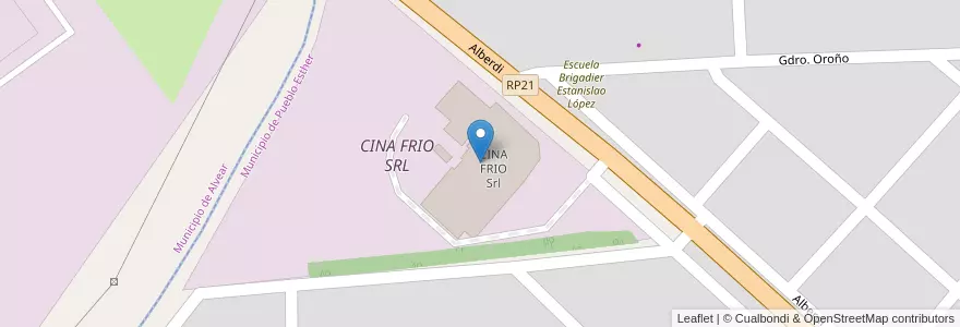 Mapa de ubicacion de CINA FRIO Srl en Аргентина, Санта-Фе, Departamento Rosario, Municipio De Alvear.