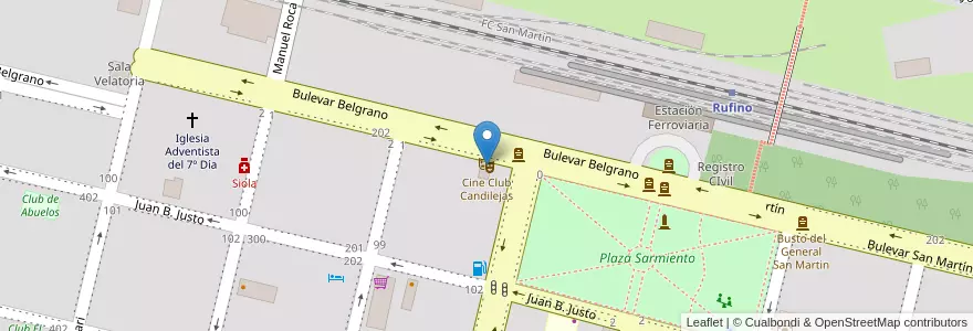 Mapa de ubicacion de Cine Club Candilejas en Argentina, Santa Fe, Departamento General López, Municipio De Rufino.