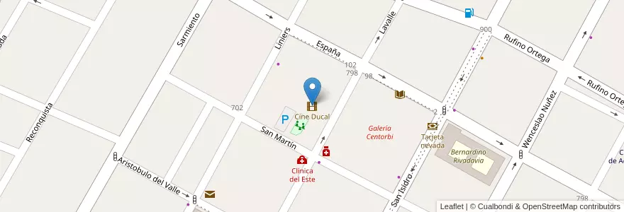 Mapa de ubicacion de Cine Ducal en Arjantin, Şili, Mendoza, Departamento Rivadavia, Distrito Ciudad De Rivadavia.
