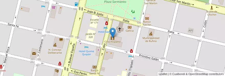 Mapa de ubicacion de Cine Hispano en Arjantin, Santa Fe, Departamento General López, Municipio De Rufino.