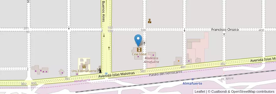 Mapa de ubicacion de Cine Ideal en 阿根廷, Córdoba, Departamento Tercero Arriba, Pedanía Salto, Municipio De Almafuerte, Almafuerte.