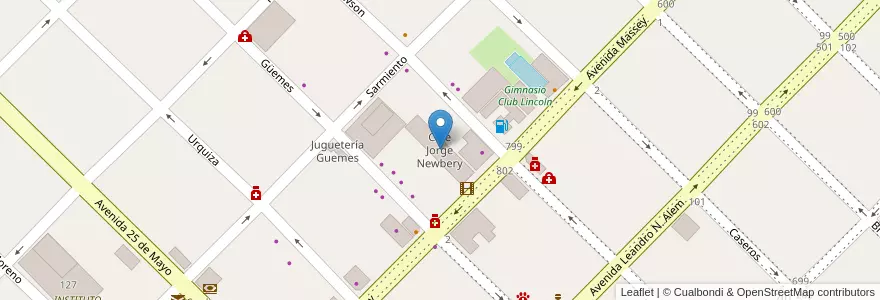 Mapa de ubicacion de Cine Jorge Newbery en الأرجنتين, بوينس آيرس, Partido De Lincoln.