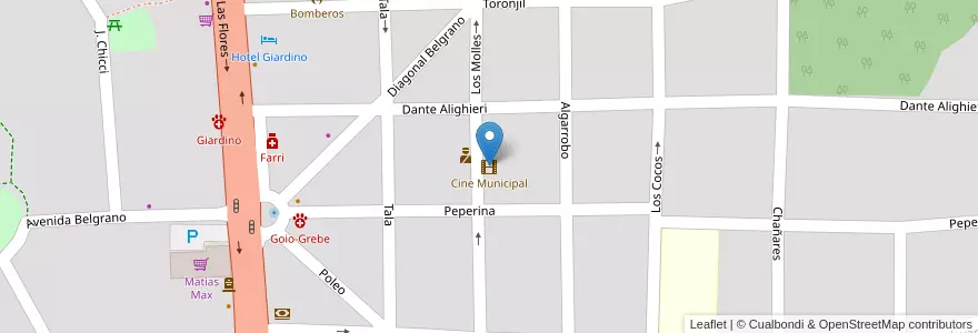 Mapa de ubicacion de Cine Municipal en 阿根廷, Córdoba, Departamento Punilla, Pedanía San Antonio, Municipio De Villa Giardino, Villa Giardino.