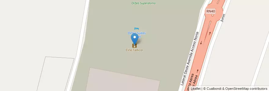 Mapa de ubicacion de Cine Tadicor en Arjantin, Şili, Mendoza, Departamento Las Heras, Distrito El Plumerillo.