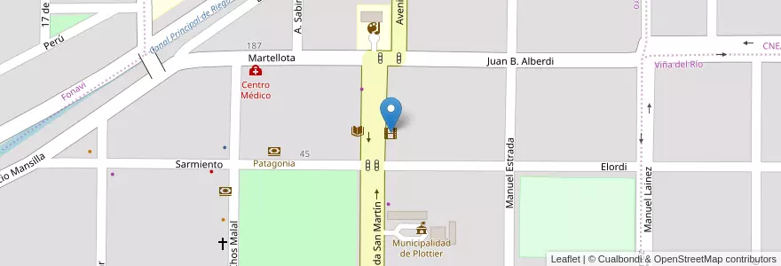Mapa de ubicacion de Cine Teatro El Zaguan en アルゼンチン, チリ, ネウケン州, Departamento Confluencia, Municipio De Plottier, Plottier.
