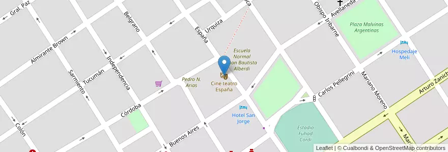 Mapa de ubicacion de Cine teatro España en 아르헨티나, Córdoba, Departamento Ischilín, Pedanía Toyos, Municipio De Deán Funes.
