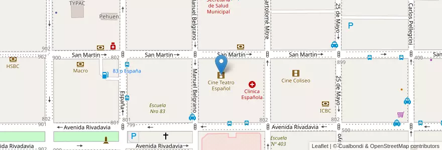 Mapa de ubicacion de Cine Teatro Español en Arjantin, Chubut, Departamento Escalante, Comodoro Rivadavia.
