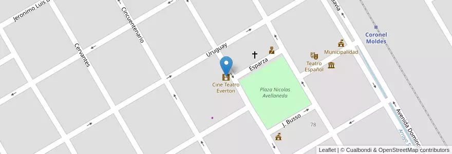 Mapa de ubicacion de Cine Teatro Everton en Argentinië, Córdoba, Departamento Río Cuarto, Pedanía Tres De Febrero, Municipio De Coronel Moldes, Coronel Moldes.