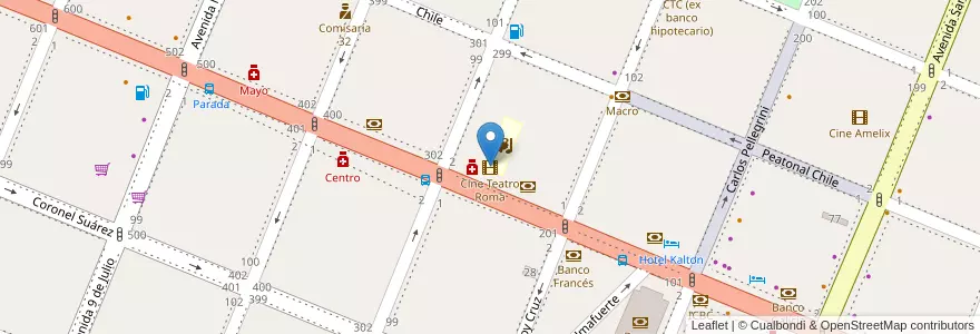 Mapa de ubicacion de Cine Teatro Roma en アルゼンチン, チリ, メンドーサ州, San Rafael, Distrito Ciudad De San Rafael, Departamento San Rafael.