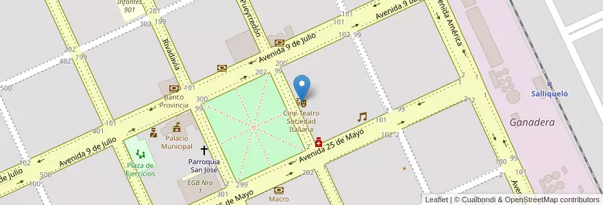 Mapa de ubicacion de Cine Teatro Sociedad Italiana en アルゼンチン, ブエノスアイレス州, Partido De Salliqueló.