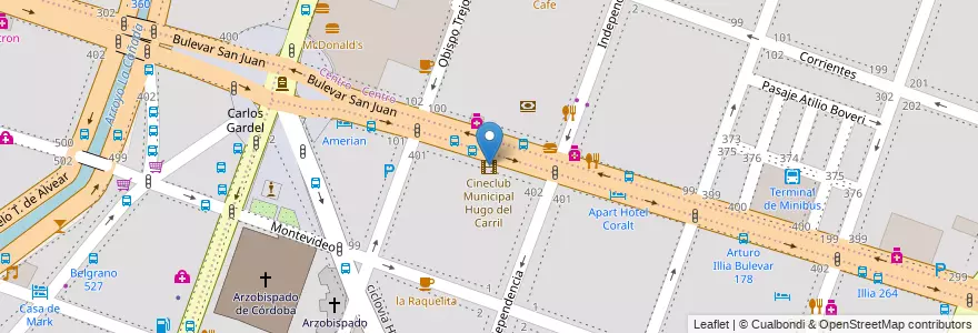 Mapa de ubicacion de Cineclub Municipal Hugo del Carril en آرژانتین, Córdoba, Departamento Capital, Pedanía Capital, Córdoba, Municipio De Córdoba.