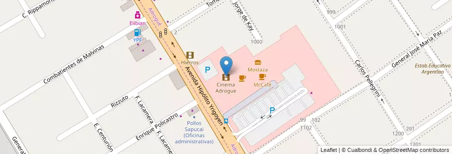 Mapa de ubicacion de Cinema Adrogue en Arjantin, Buenos Aires, Partido De Almirante Brown, Adrogué.